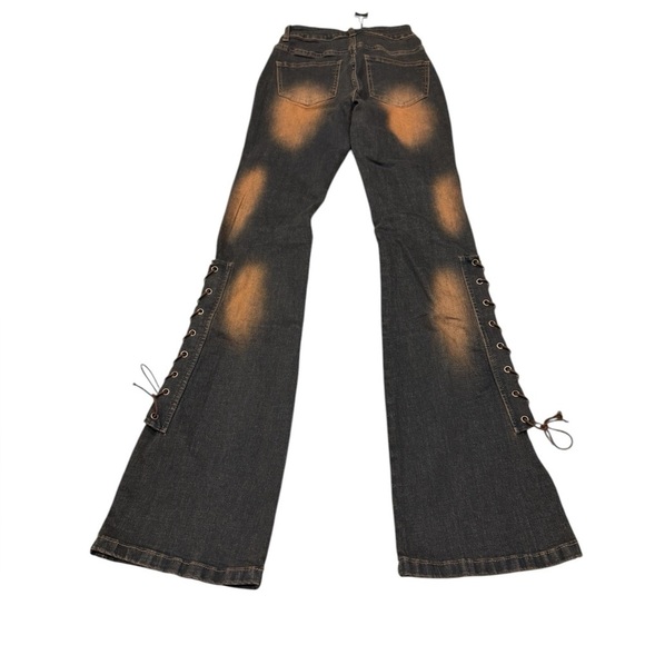Fashion Nova Tongue Tied Flare Jeans Dark Wash NWT Size 1 Y2K Retro Stretchy - Picture 4 of 7